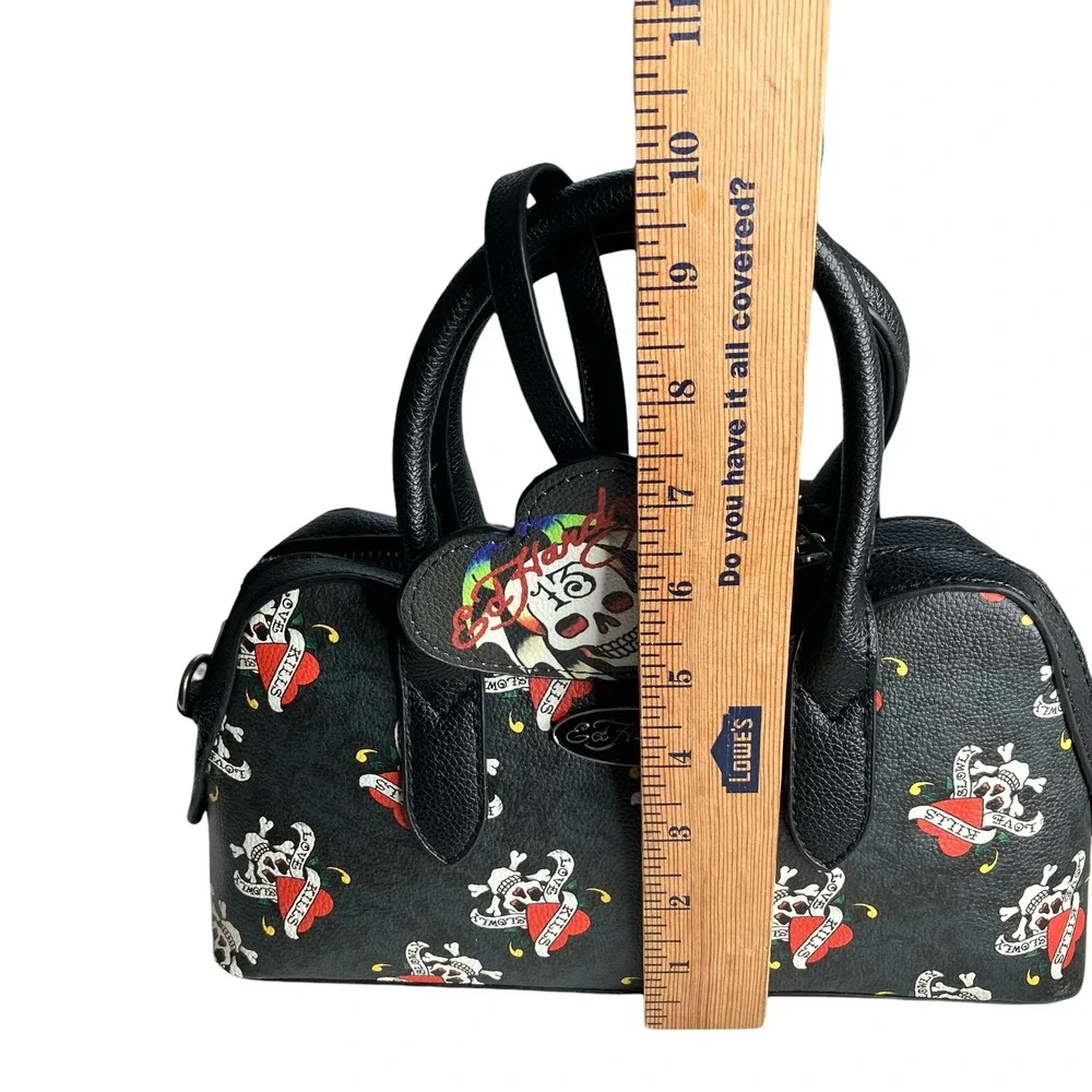 Ed Hardy Skull Heart Tattoo Print‎ Satchel Crossbody Bag Black